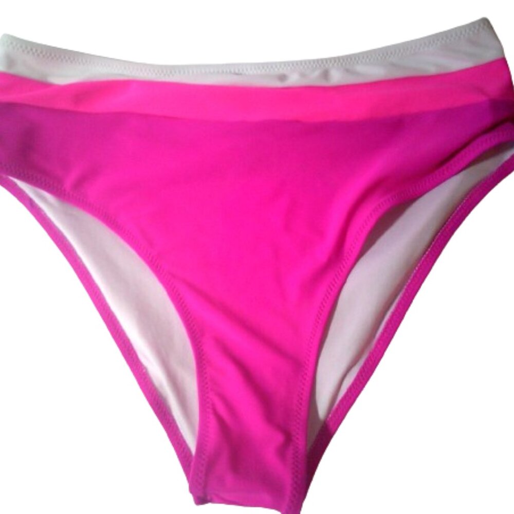 Bikini Bottom Size Large, Pink - White Color block  swim bottom